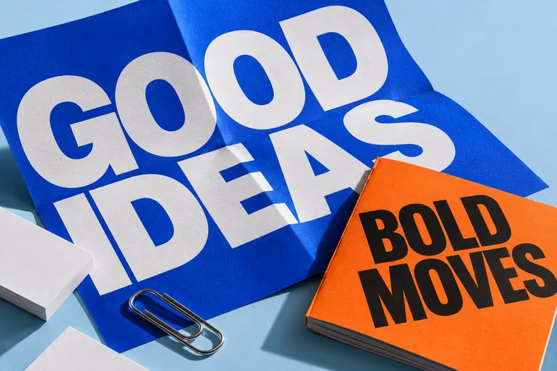 Studio visual study: cobalt and orange printed matter with bold typographic ideas